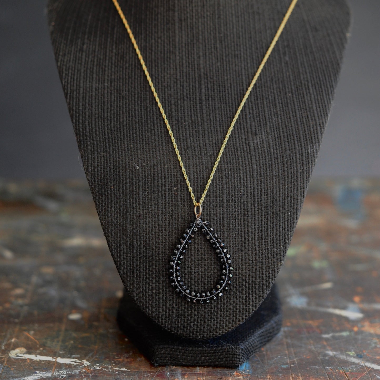 Large Tear Necklace in Black Spinel
