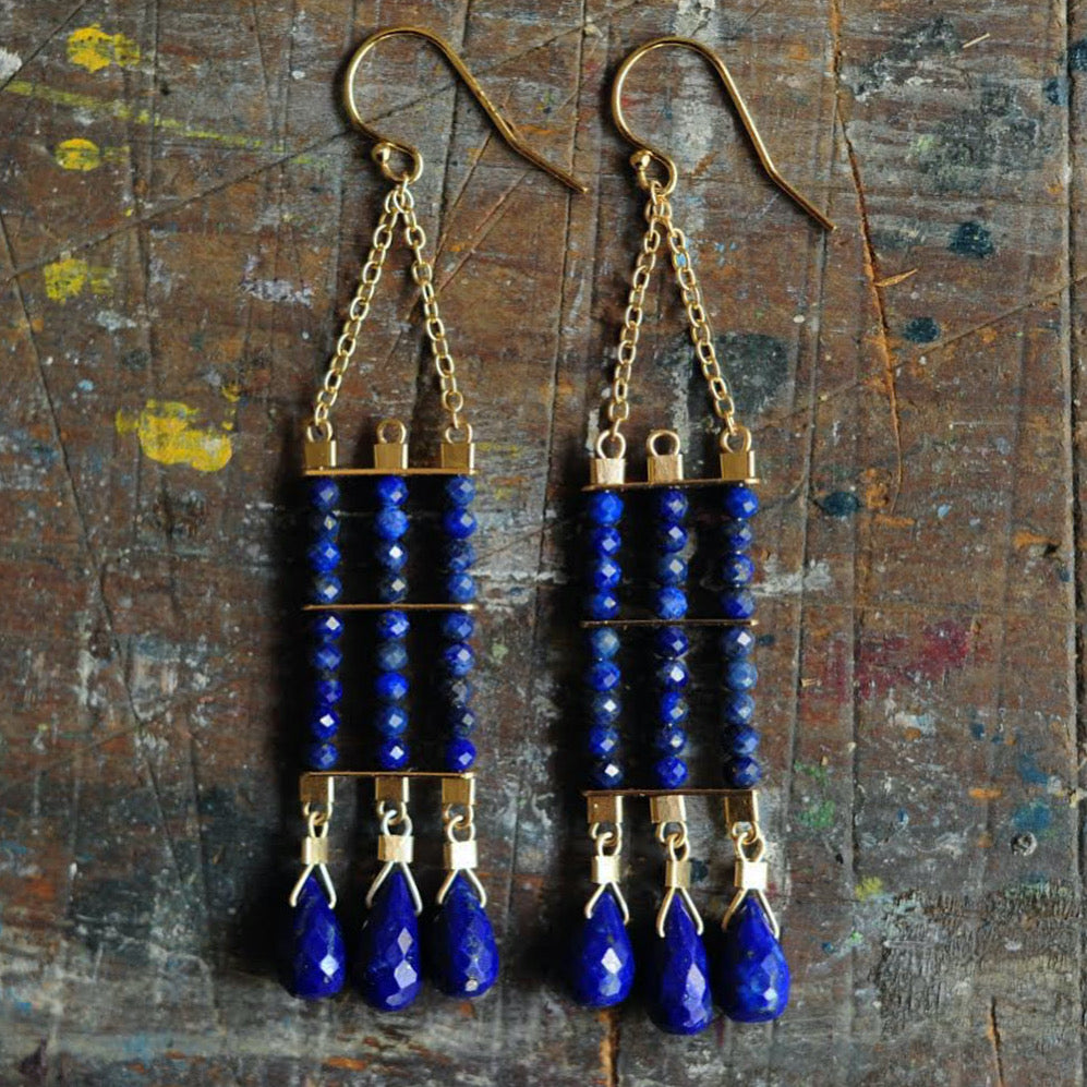 Abacus Earrings in Lapis