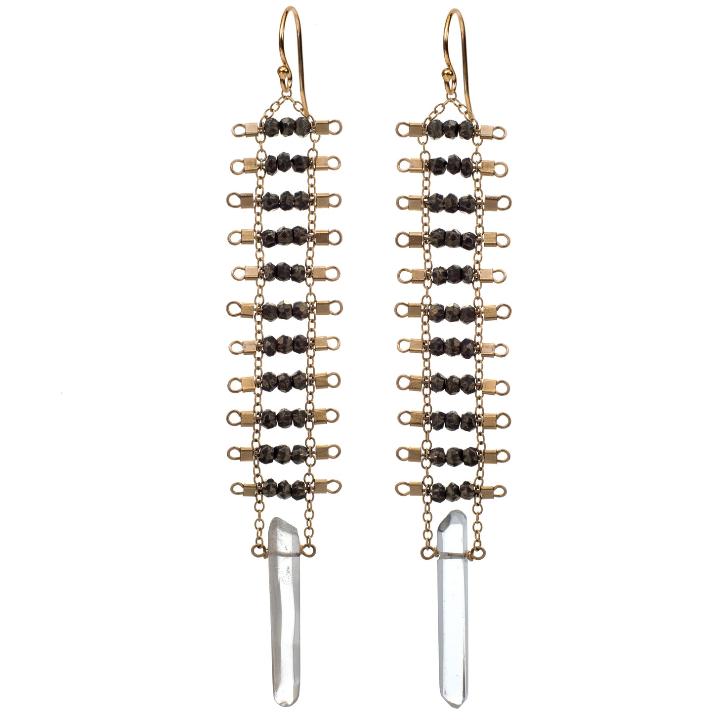 Crystal Point Earrings in Pyrite