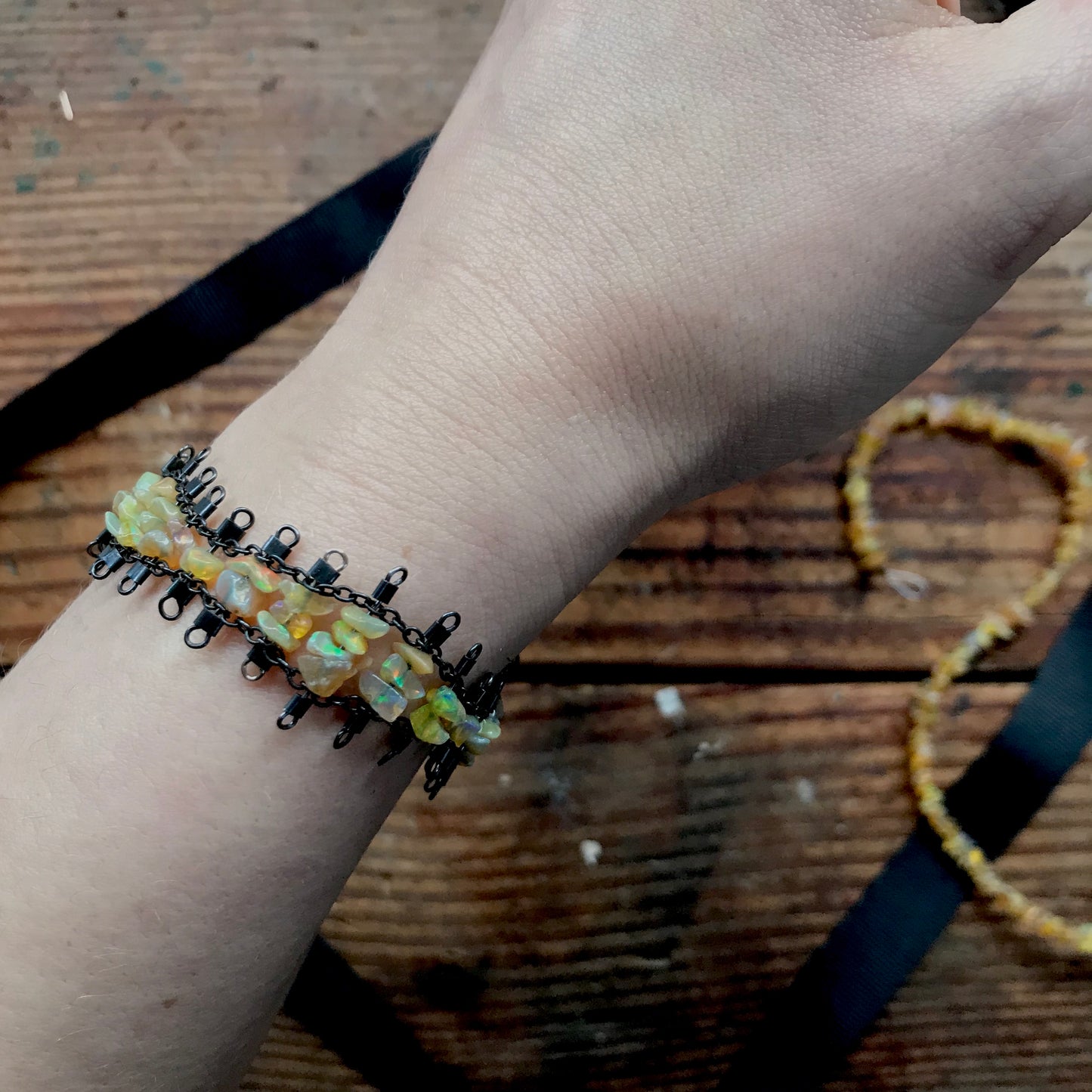 Florence Bracelet in Ethiopian Opal & Black Silver