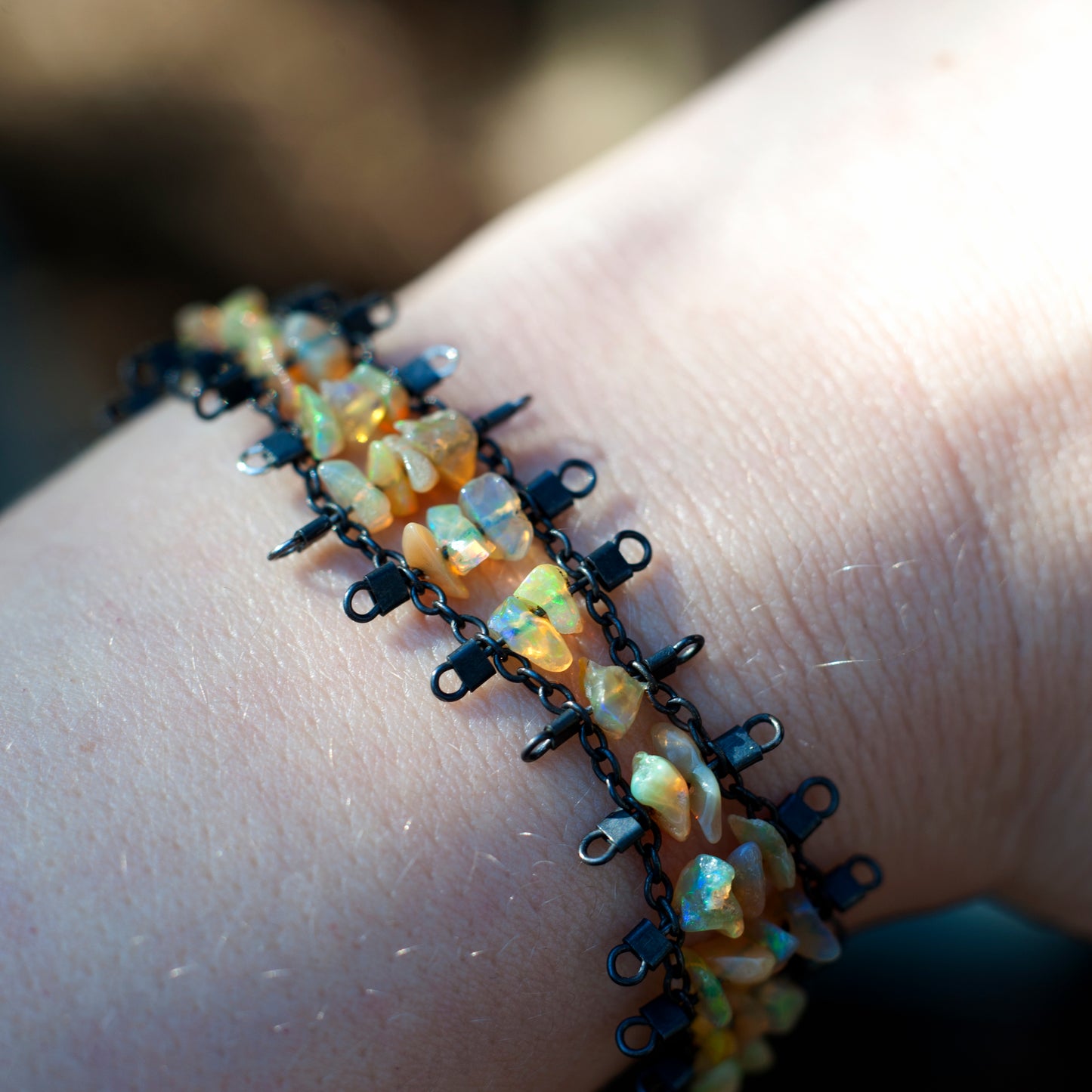 Florence Bracelet in Ethiopian Opal & Black Silver
