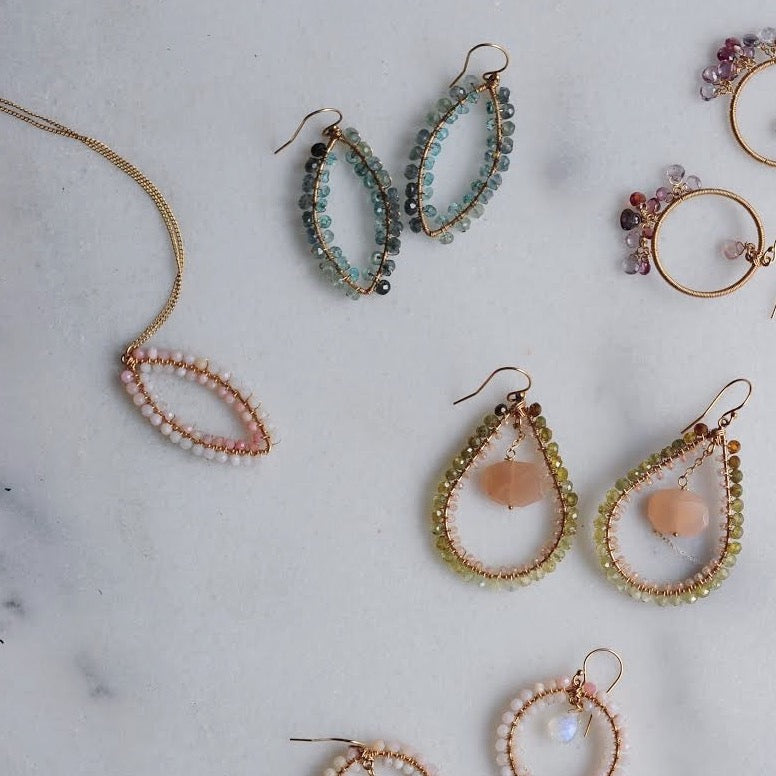 Small Marquise Necklace in Peruvian Pink Opal