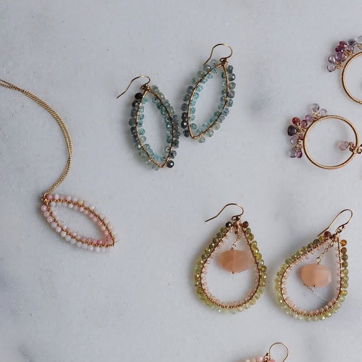 Small Marquise Earrings in Moos Aquamarine + Apatite