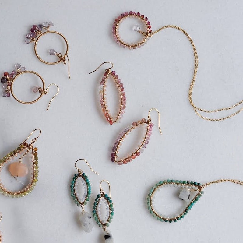 Small Marquise Earrings in Spinel + Peach Moonstone