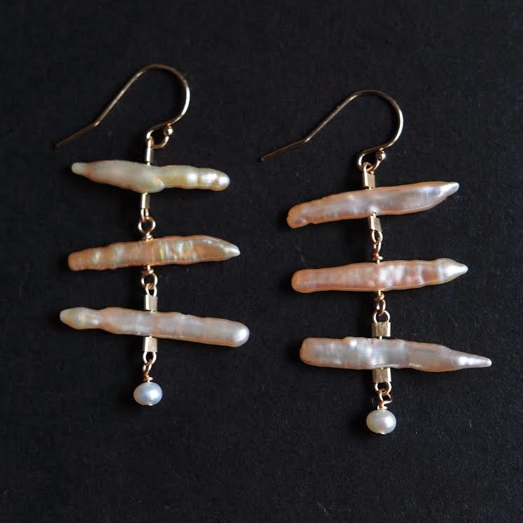 Drop Earrings in Blush Biwa Pearls