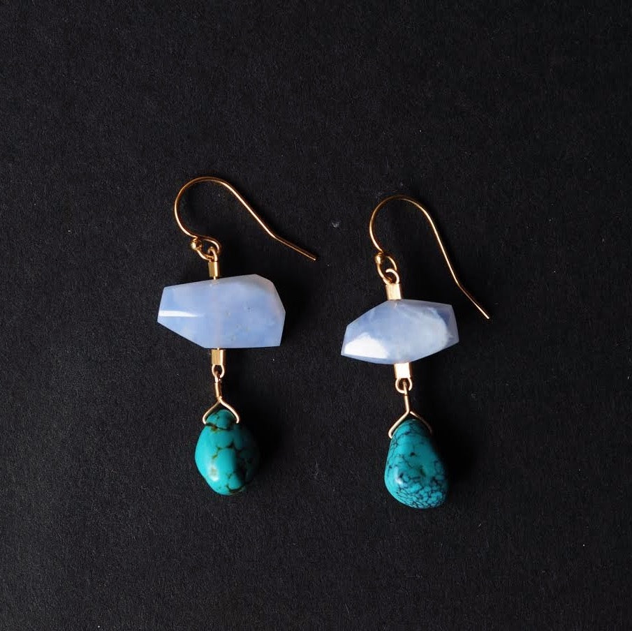 Drop Earrings in Chalcedony + Turquoise