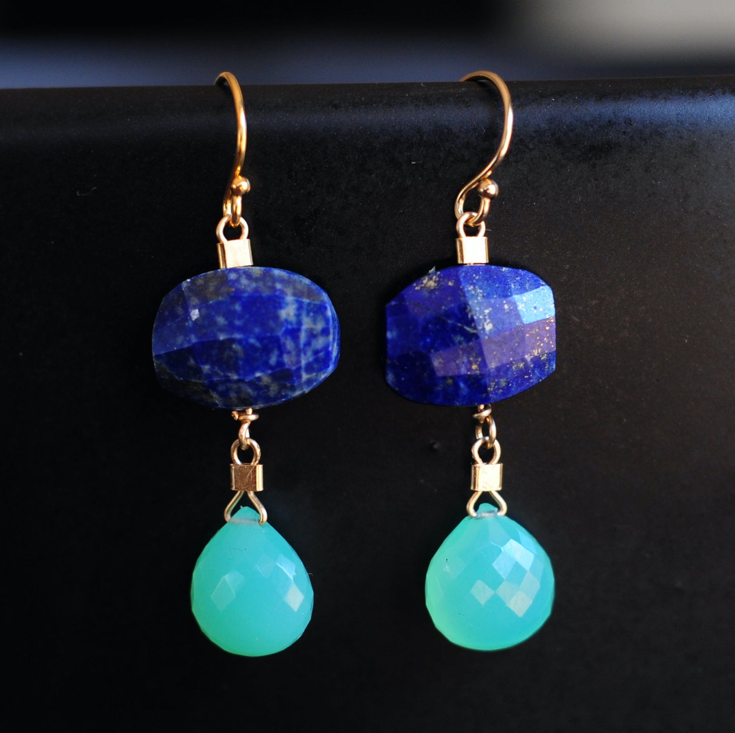 Drop Earrings in Lapis + Chrysoprase