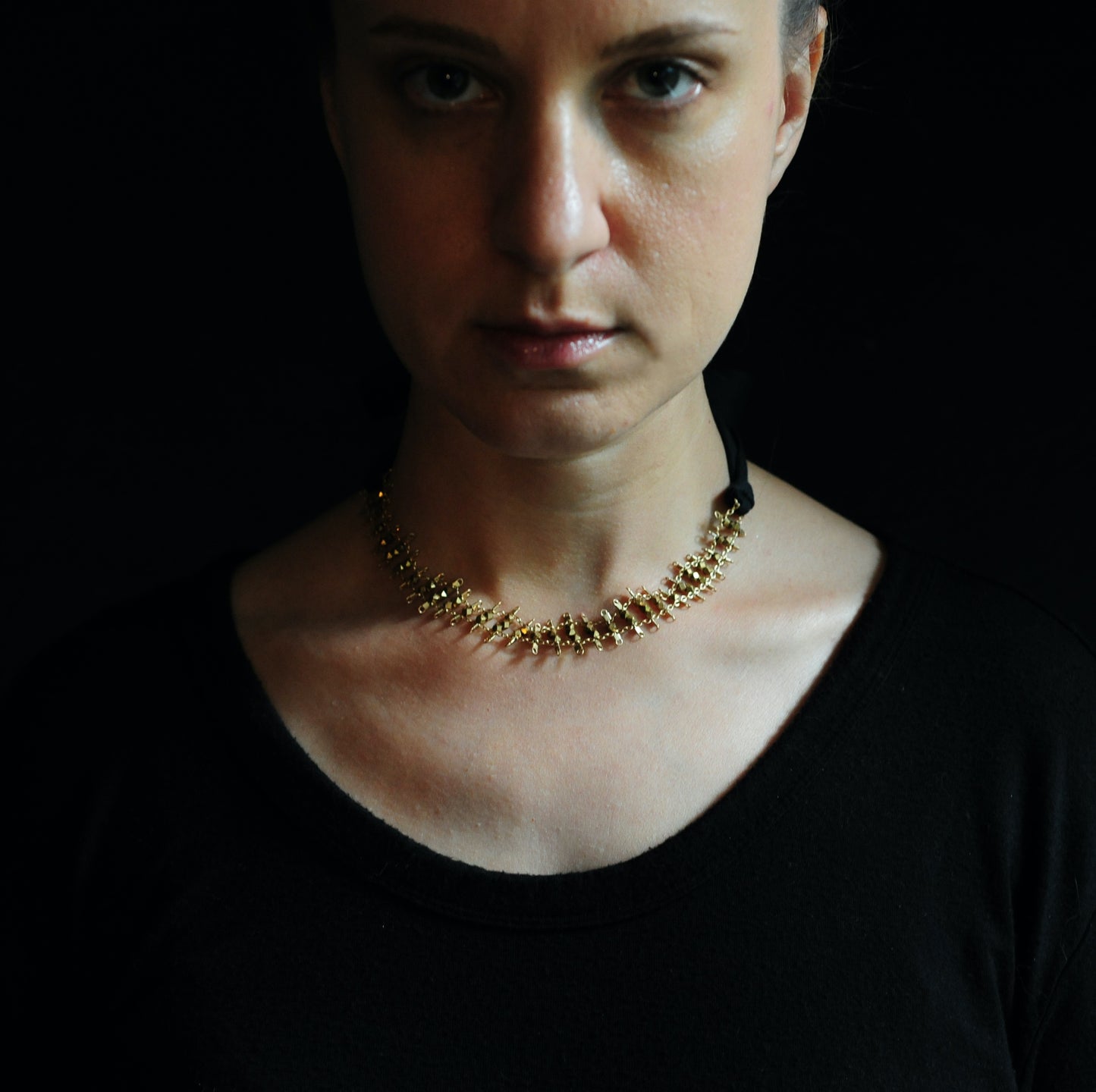 Florence Ribbon Necklace in Gold + Brass