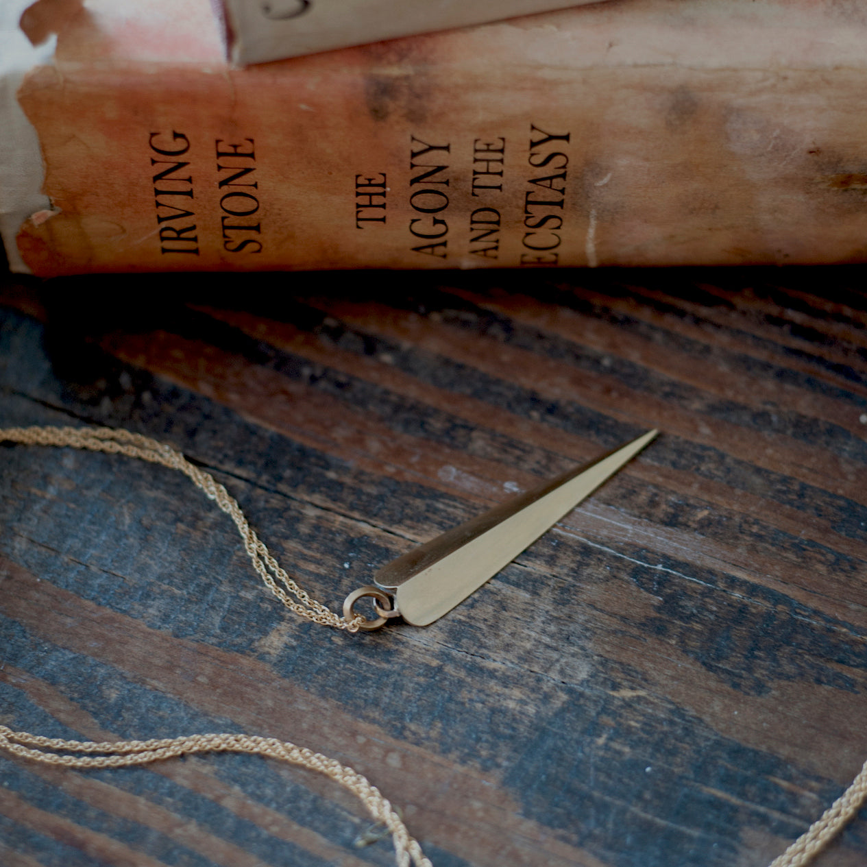 Heart Dagger Necklace in Brass