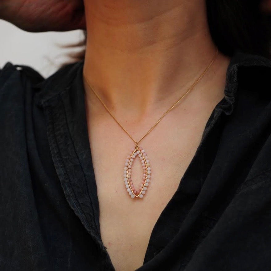 Small Marquise Necklace in Peruvian Pink Opal