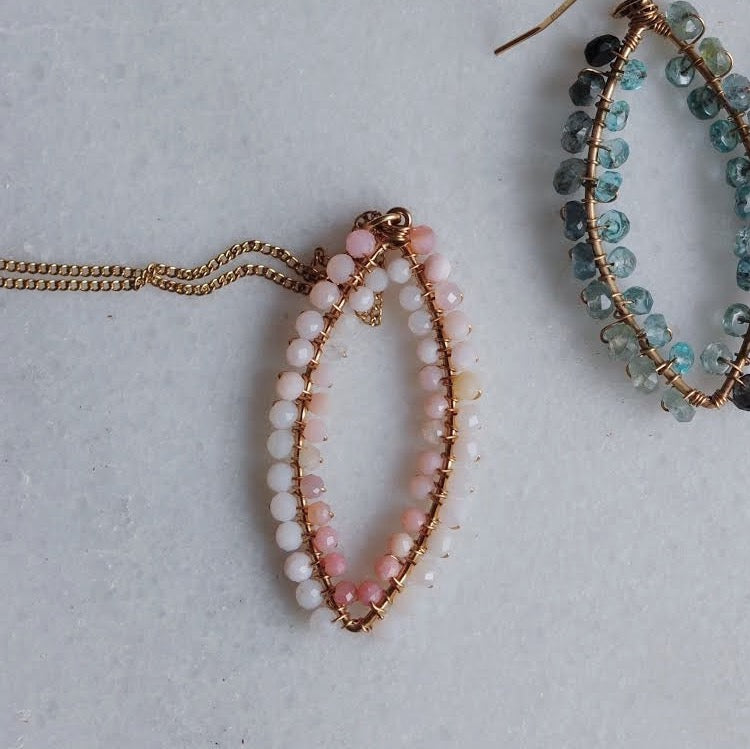 Small Marquise Necklace in Peruvian Pink Opal