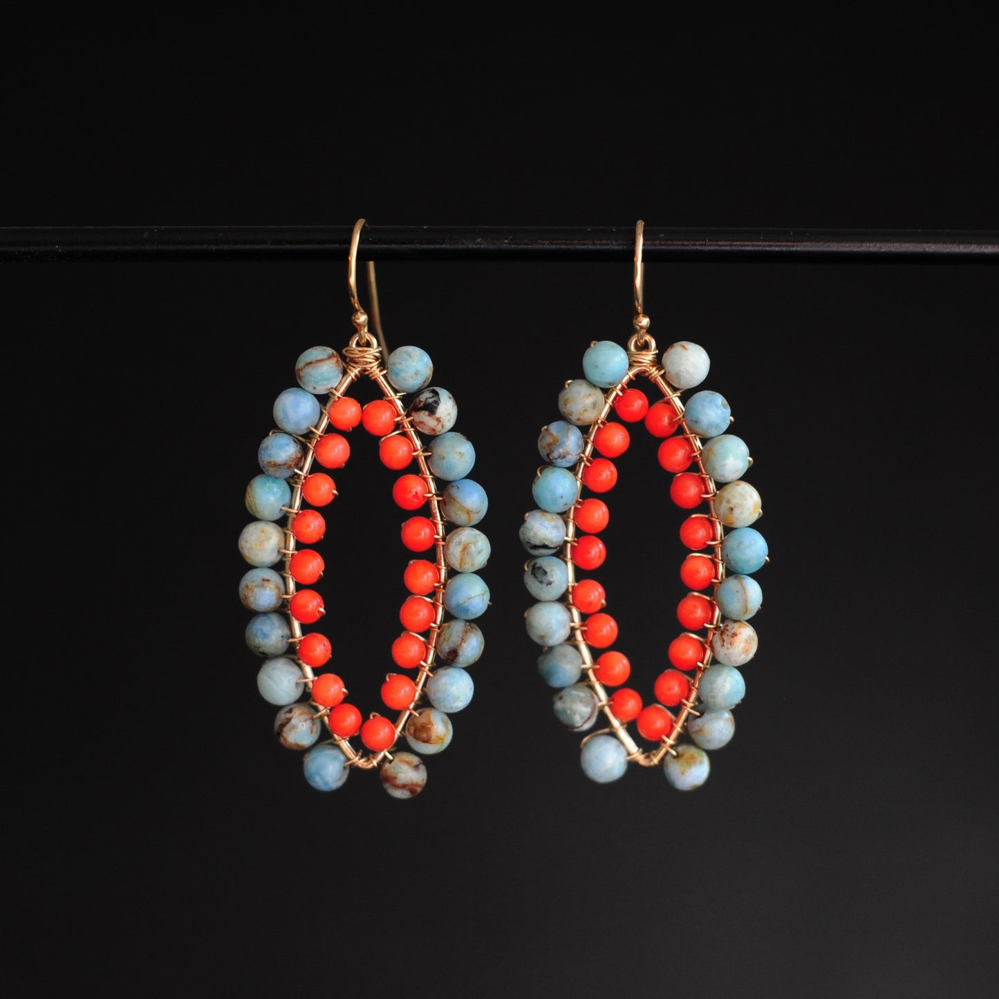 Small Marquise Earrings in Blue Opal + Coral