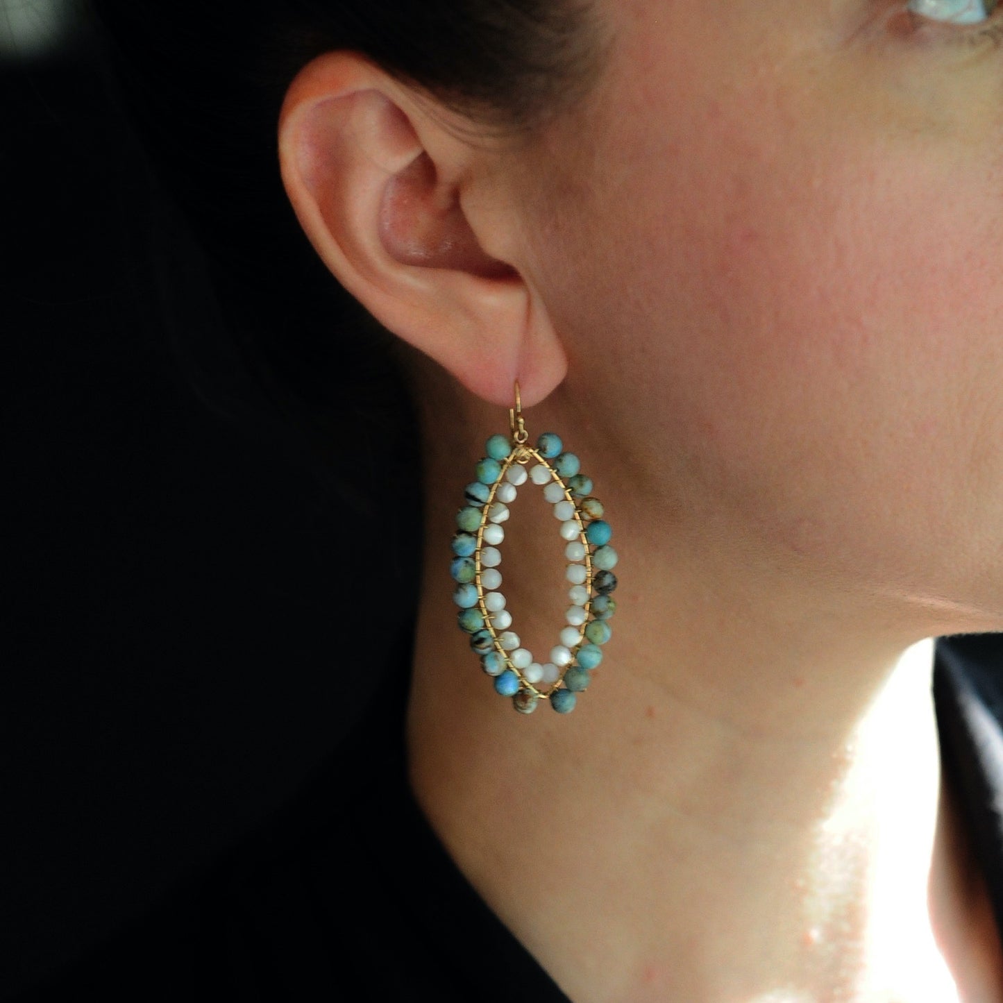 Large Marquise Earrings in Blue Opal + Mother of Pearl