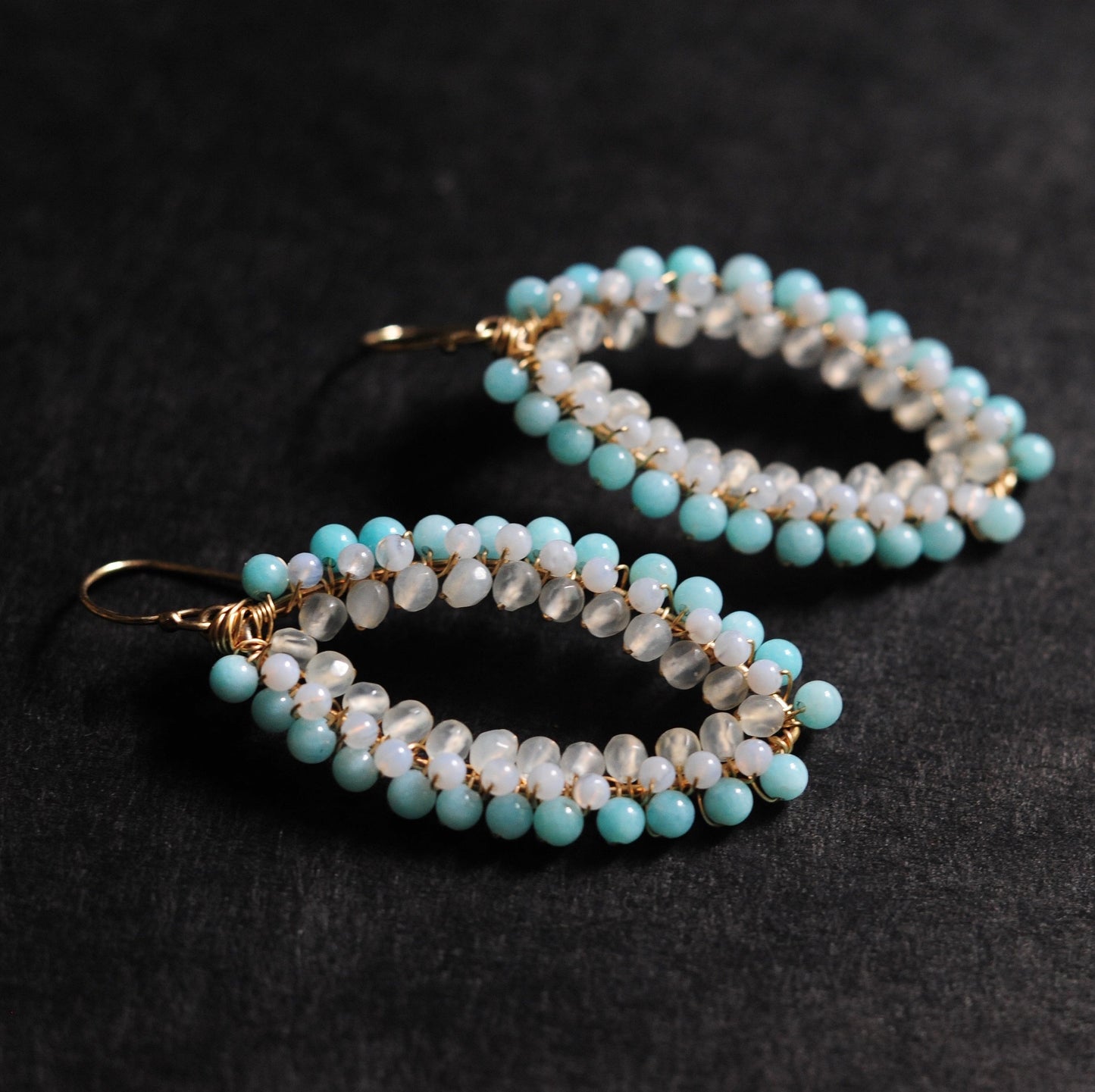 Large Marquise Earrings in Amazonite + Chalcedony + Serpentine