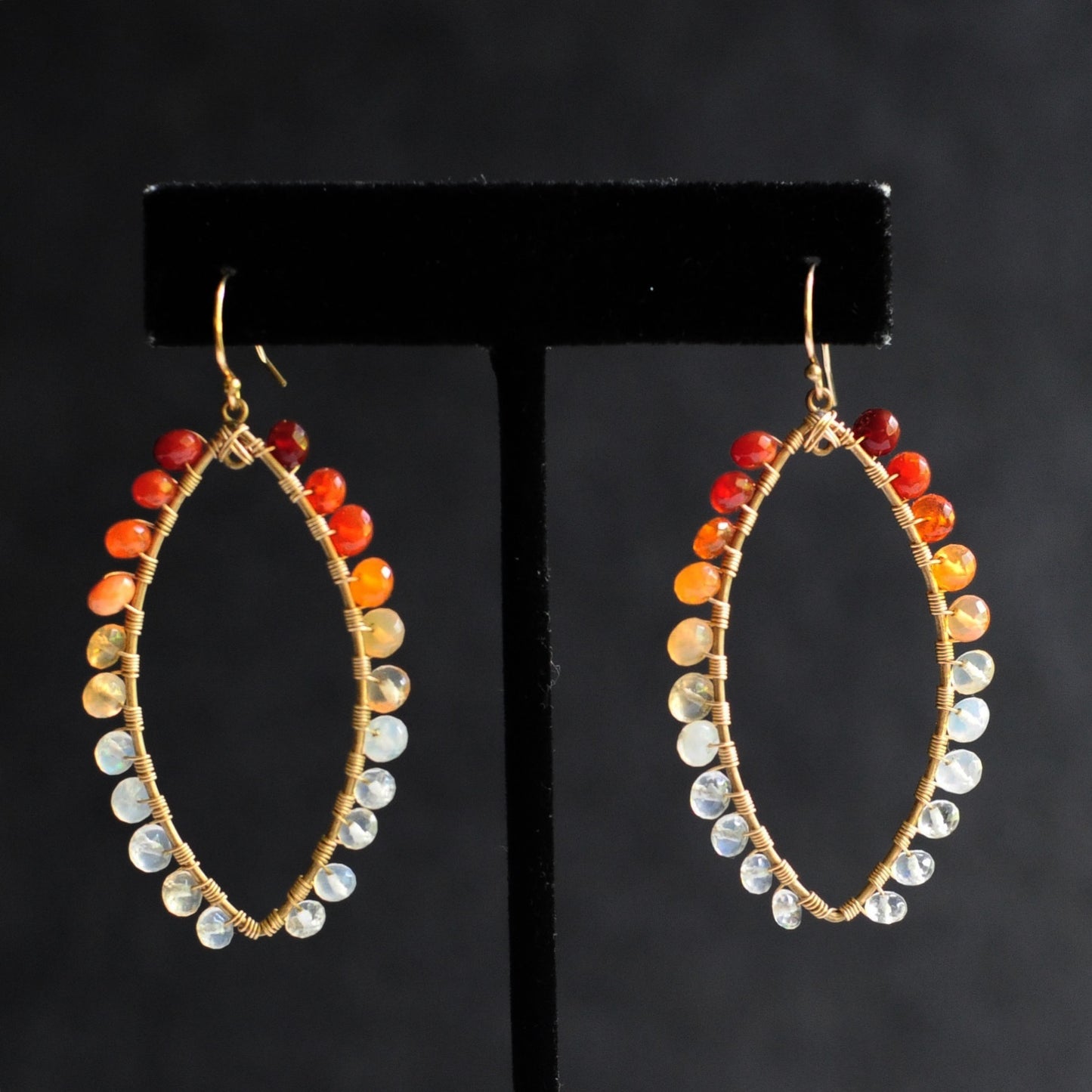 Large Marquise Earrings in Fire Opal