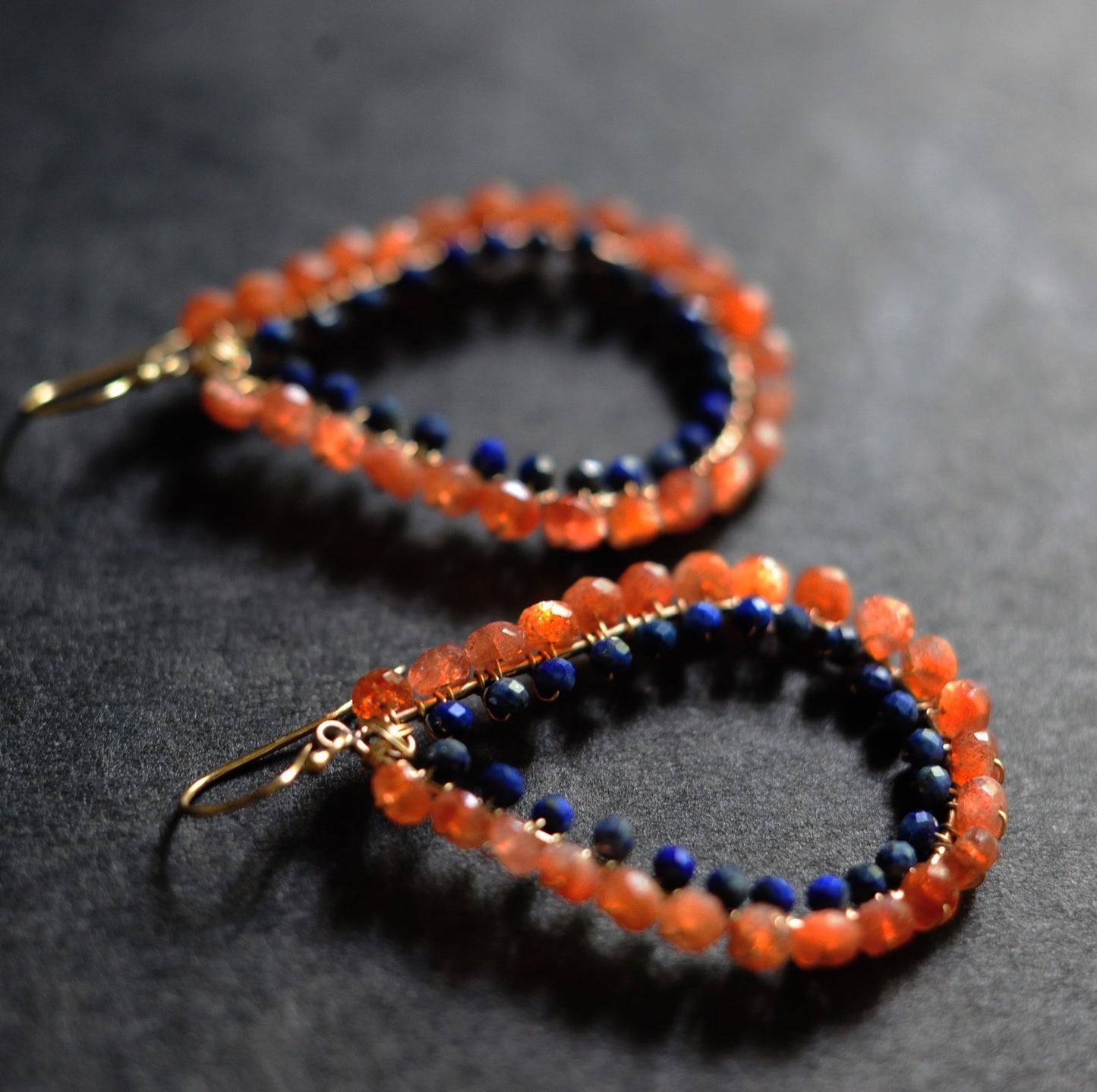 Large Tear Earrings in Sunstone + Lapis