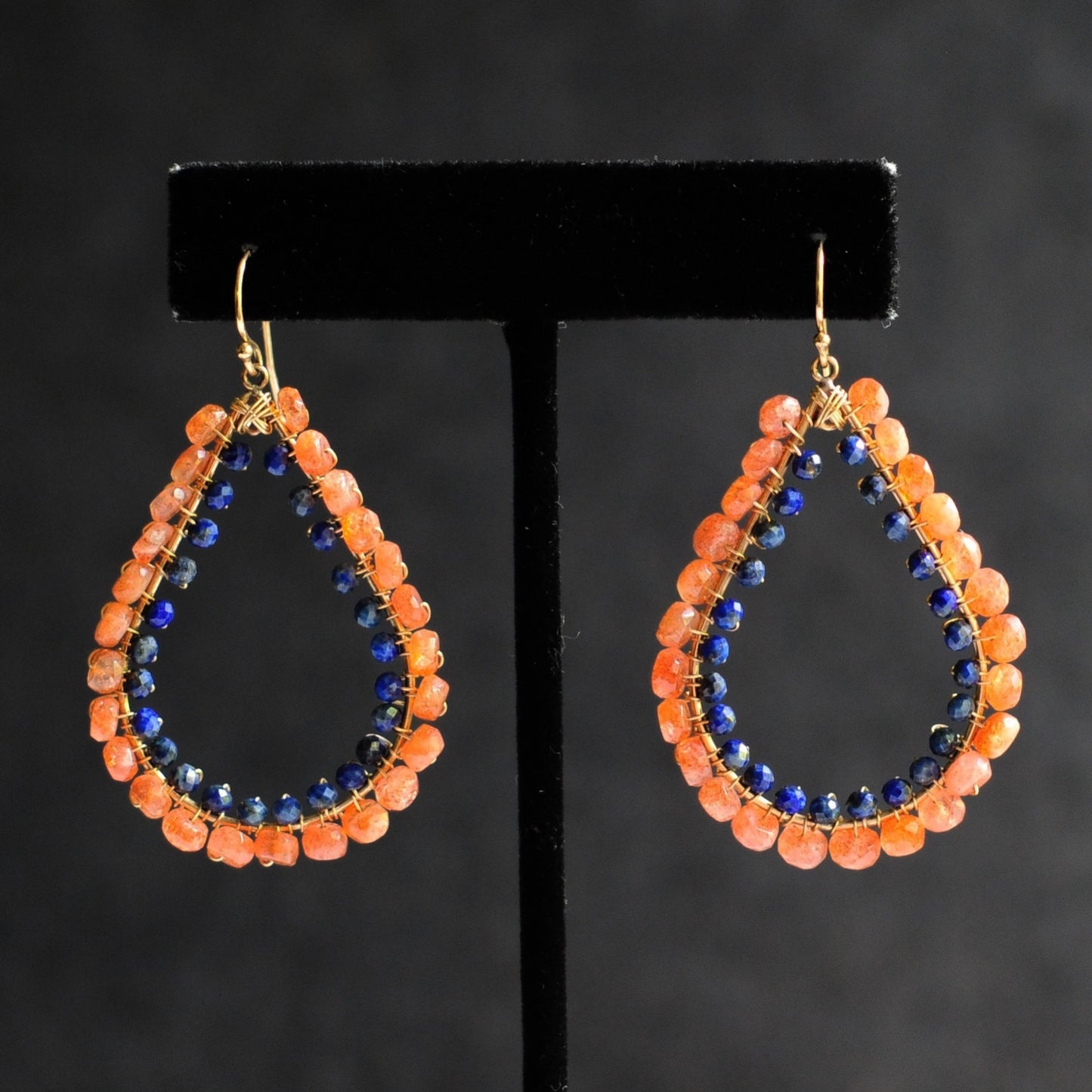 Large Tear Earrings in Sunstone + Lapis