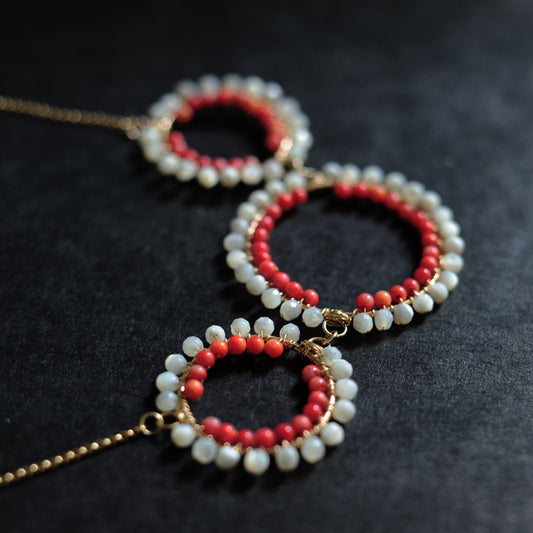 Triple Hoop Necklace in Mother of Pearl + Coral