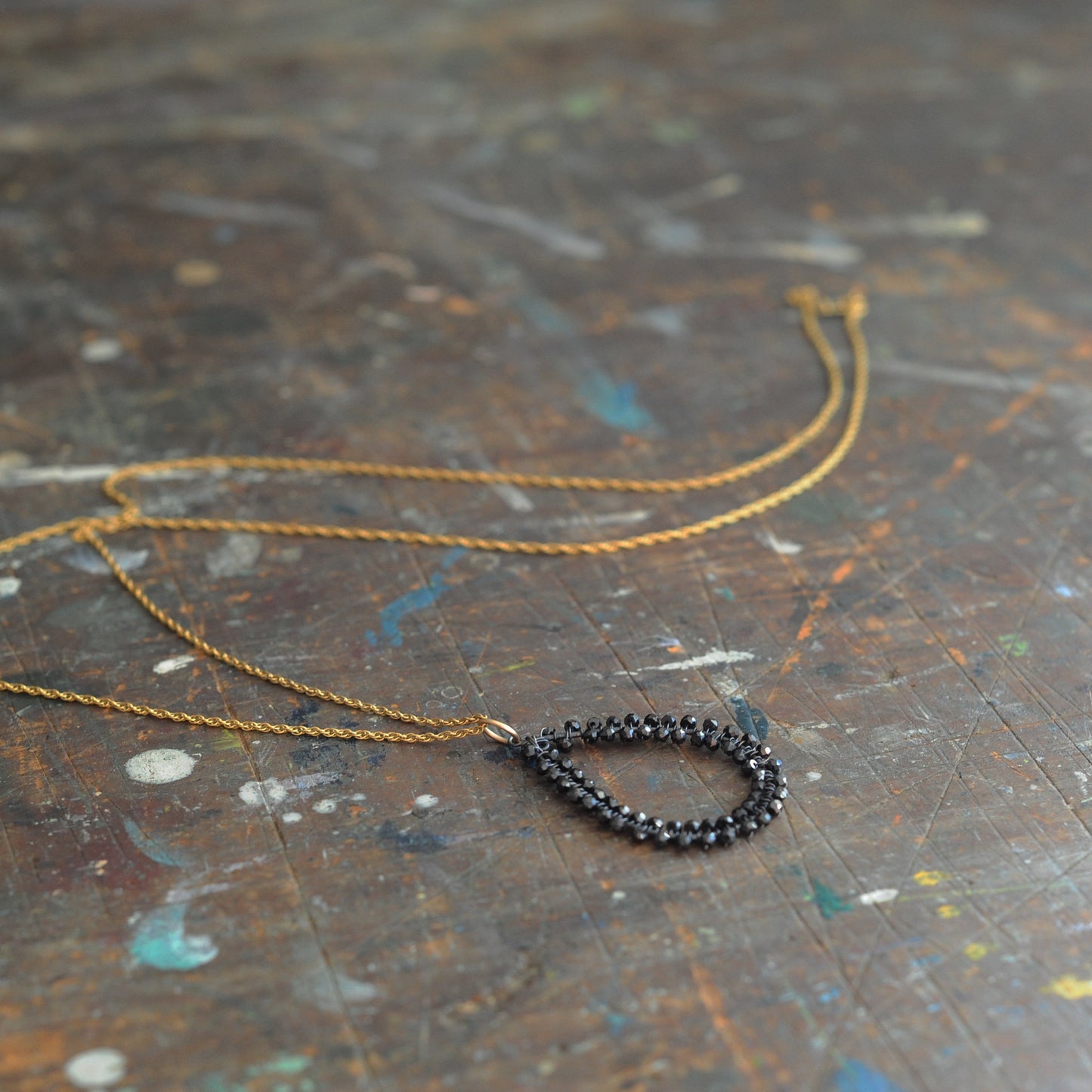 Large Tear Necklace in Black Spinel