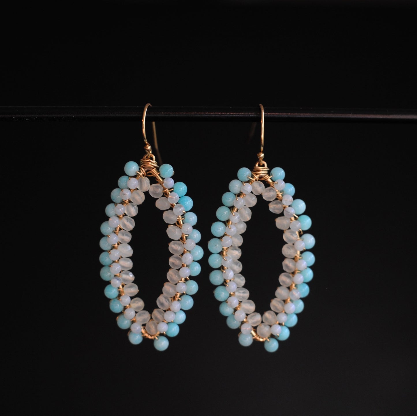 Large Marquise Earrings in Amazonite + Chalcedony + Serpentine