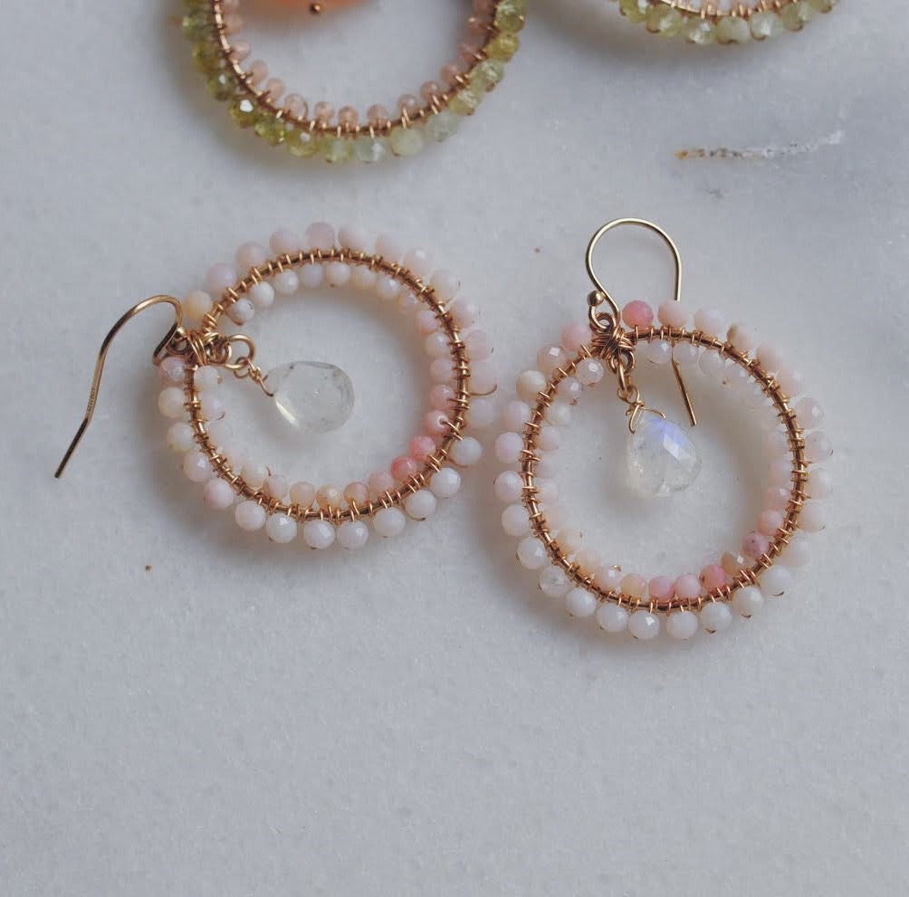 Small Hoop Earrings in Peruvian Pink Opal