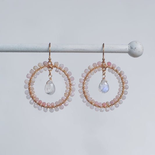 Small Hoop Earrings in Peruvian Pink Opal
